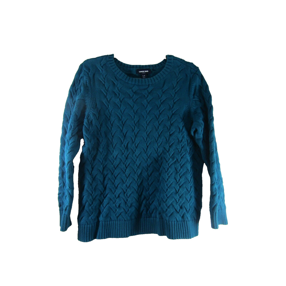 Lands'End Drifter Cable Knit Sweater Womens Large Blue/Green Boho Coastal Warm